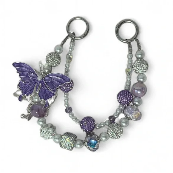 Purple Beaded Butterfly Bag Charm - Picture 3 of 5